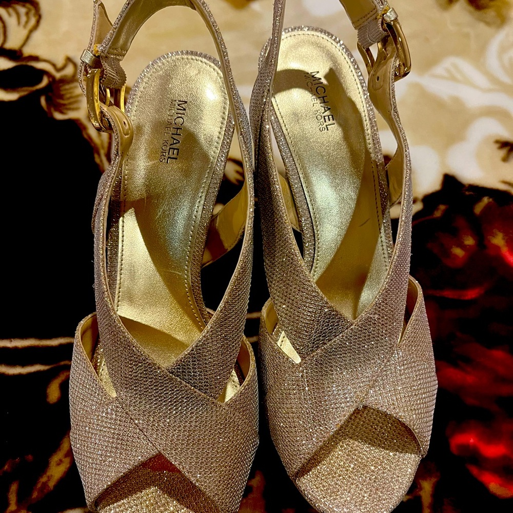 Michael Kors Sparkling Gold High Heels with Cut-Out Design